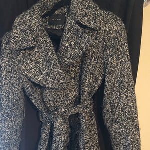Tahari Black & White Tweed Belted Coat